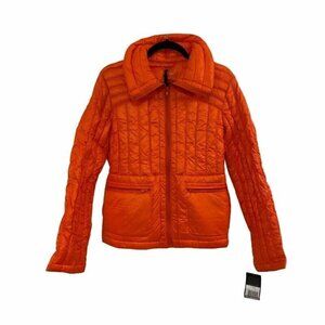 NEW Halifax Women's Quilted Jacket Orange Full Zipper Pockets Long Sleeve Large